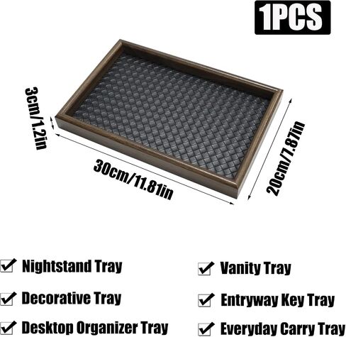 Wooden Valet Tray with Leather Base, EDC Catch All Tray Nightstand Entryway Table Vanity Organizer 11.8x7.9, Black in Saudi Arabia