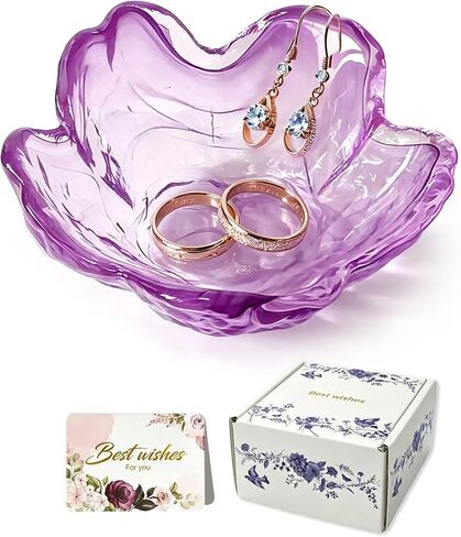 Blue Flower Glass Ring Dish - Cute Jewelry Tray Organizer, Small Vanity Bathroom Nightstand Trinket Holder Plate, Aesthetic Room Decor, Valentine's Friendship Christmas Birthday Gifts for Women in Saudi Arabia
