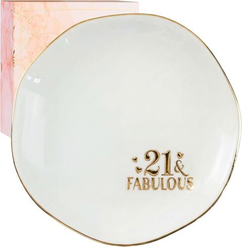 InnoBeta 21st Birthday Gifts for Her, 21st Birthday Gifts for Women, Ceramic Jewelry Tray, Decorative Trinket Dish for Rings Earrings Necklaces Bracelet, 4.75" in Kuwait