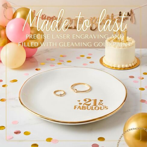 InnoBeta 21st Birthday Gifts for Her, 21st Birthday Gifts for Women, Ceramic Jewelry Tray, Decorative Trinket Dish for Rings Earrings Necklaces Bracelet, 4.75" in Kuwait
