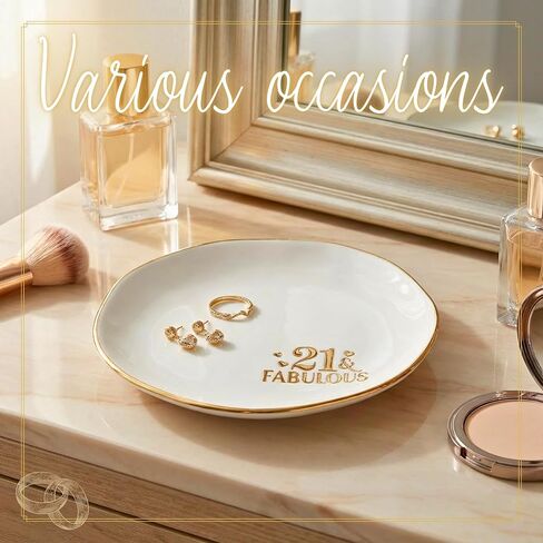InnoBeta 21st Birthday Gifts for Her, 21st Birthday Gifts for Women, Ceramic Jewelry Tray, Decorative Trinket Dish for Rings Earrings Necklaces Bracelet, 4.75" in Kuwait