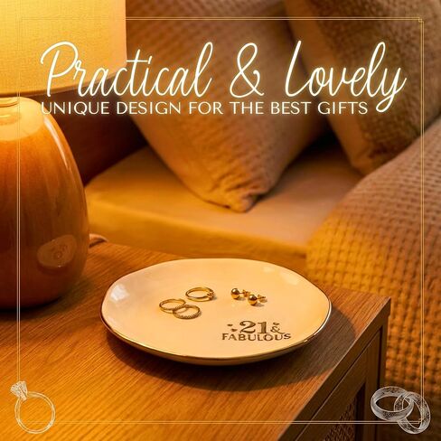 InnoBeta 21st Birthday Gifts for Her, 21st Birthday Gifts for Women, Ceramic Jewelry Tray, Decorative Trinket Dish for Rings Earrings Necklaces Bracelet, 4.75" in Kuwait