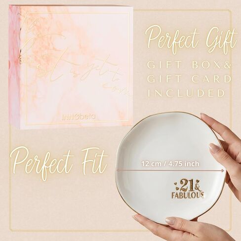 InnoBeta 21st Birthday Gifts for Her, 21st Birthday Gifts for Women, Ceramic Jewelry Tray, Decorative Trinket Dish for Rings Earrings Necklaces Bracelet, 4.75" in Kuwait