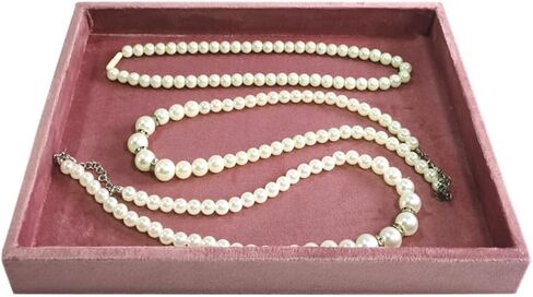 Flat Jewelry Tray Velvet Stackable Jewelry Display Organizer for Necklaces, Rings, Earrings Compact Jewelry Storage for Dresser, Countertop（Pink） in Saudi Arabia