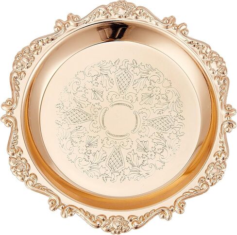 CRASPIRE Gold Decorative Tray Vintage Carved Alloy Jewelry Tray Trinkets Dish Organizer Jewellery Ring Holder Cosmetics Fruit Plate Wedding Festive Home Party Floral Paper Plates Cake Dish in Kuwait