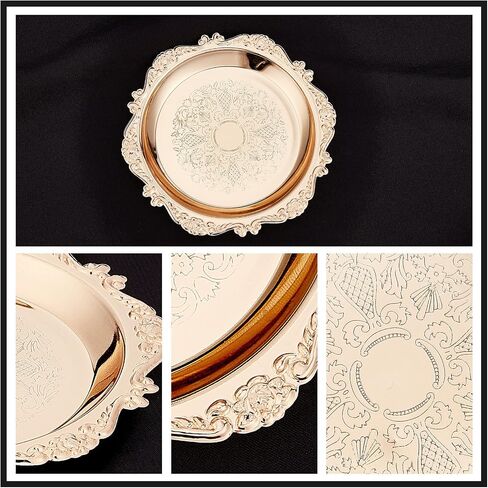 CRASPIRE Gold Decorative Tray Vintage Carved Alloy Jewelry Tray Trinkets Dish Organizer Jewellery Ring Holder Cosmetics Fruit Plate Wedding Festive Home Party Floral Paper Plates Cake Dish in Kuwait