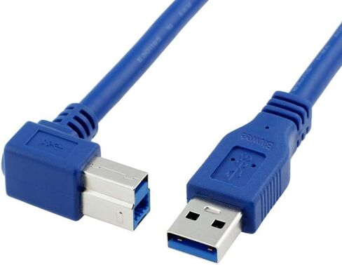 كابل USB 3.0 - من النوع A-ذكر إلى سلك الماسح الضوئي للطابعة من النوع B-Male بزاوية قائمة - 2 قدم (0.6 متر) - أزرق مستدير in Kuwait