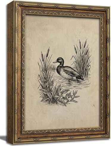 Vintage Gold Framed Wall Art, Vintage Mallard Duck Wall Art Decor - Rustic Cottagecore Lake House Picture Neutral Farmhouse Animal Gallery Canvas Prints for Living Room, Bedroom 9x11 Inch in Kuwait