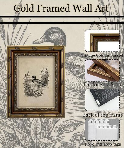 Vintage Gold Framed Wall Art, Vintage Mallard Duck Wall Art Decor - Rustic Cottagecore Lake House Picture Neutral Farmhouse Animal Gallery Canvas Prints for Living Room, Bedroom 9x11 Inch in Kuwait