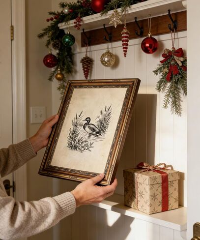 Vintage Gold Framed Wall Art, Vintage Mallard Duck Wall Art Decor - Rustic Cottagecore Lake House Picture Neutral Farmhouse Animal Gallery Canvas Prints for Living Room, Bedroom 9x11 Inch in Kuwait