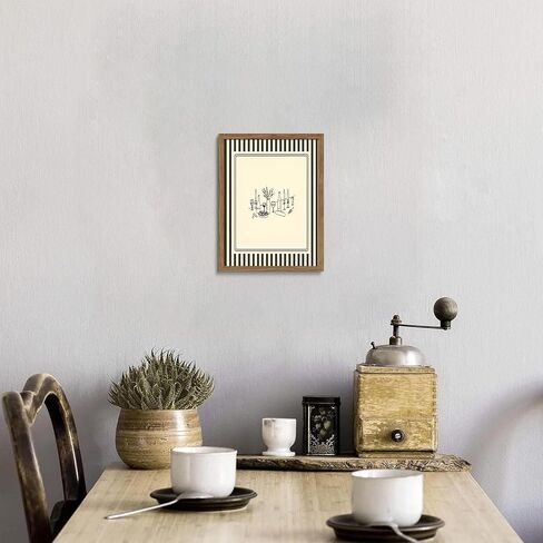 Framed Vintage Striped Kitchen Wall Art, Cozy Dining Table Supper Canvas Print, Minimalist Line Sketch Style Poster, Modern Elegant Wall Decor for Kitchen Dining Room Living Room 8x10in in Kuwait