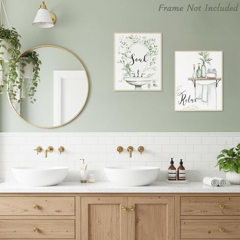 Dazzlewall 4pcs Relax Unwind Breath Soak Wall Decor, Minimalist Sage Green Leaves Bathroom Bathtub Washbasin Toilet Wall Art Poster, 8x10 in Unframed in Saudi Arabia