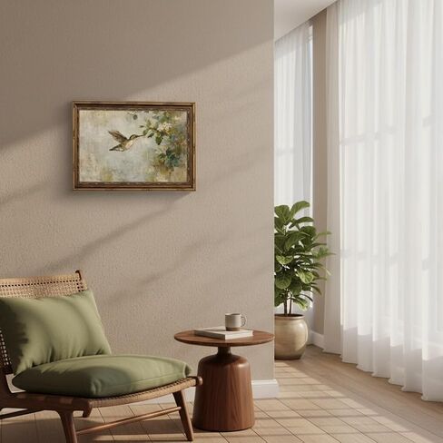 Kouserlin Vintage Gold Framed Hummingbird Wall Art, Cottagecore Bird Landscape Canvas Prints, Retro Botanical Nature Oil Painting Posters for Living Room Bedroom, 9x11Inche in Kuwait