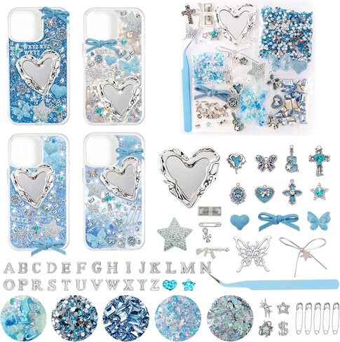 Junk Phone Case Charms Kit for DIY Custom Cases, Y2K Coquette Bling Decorating Accessories with Bows, Rhinestones, Flatback Pearls, Mini Mirrors and Resin Charms in Saudi Arabia