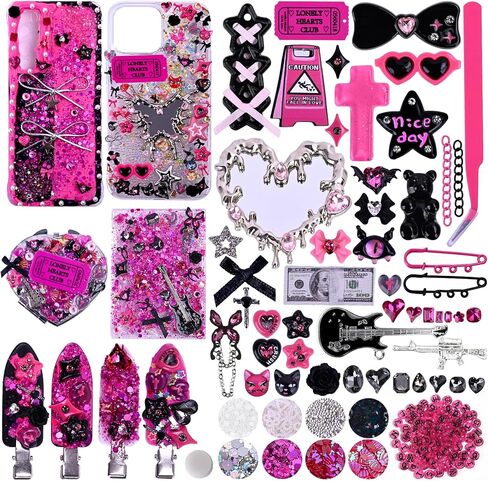 Junk Phone Case Charms Kit for DIY Custom Cases, Y2K Coquette Bling Decorating Accessories with Bows, Rhinestones, Flatback Pearls, Mini Mirrors and Resin Charms in Saudi Arabia