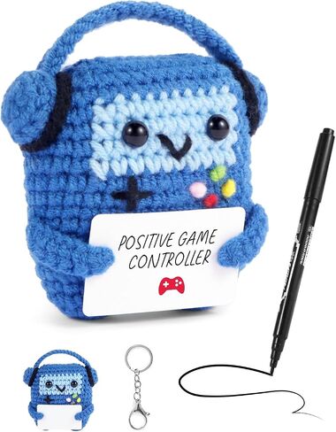 Handmade Crochet Controller Gift Set for Gamers - DIY Message Game Doll Kit Includes Pen & Keychain for Birthday,Easter,Mother,Father,Valentine's Day,Christmas,Festivals(Positive Blue) in Saudi Arabia
