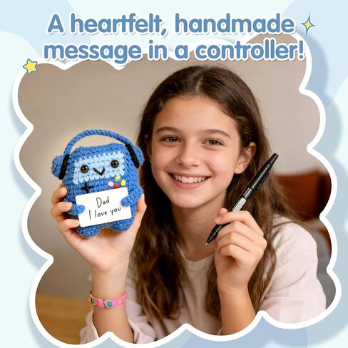Handmade Crochet Controller Gift Set for Gamers - DIY Message Game Doll Kit Includes Pen & Keychain for Birthday,Easter,Mother,Father,Valentine's Day,Christmas,Festivals(Positive Blue) in Saudi Arabia