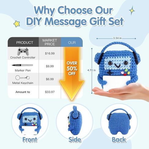 Handmade Crochet Controller Gift Set for Gamers - DIY Message Game Doll Kit Includes Pen & Keychain for Birthday,Easter,Mother,Father,Valentine's Day,Christmas,Festivals(Positive Blue) in Saudi Arabia