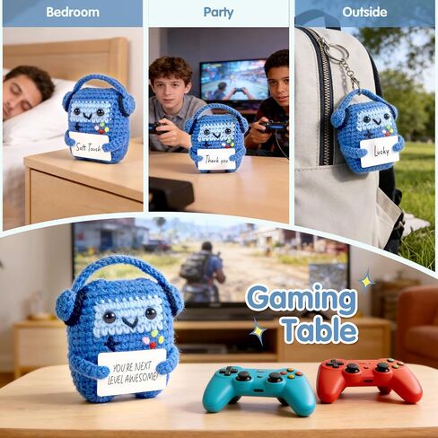 Handmade Crochet Controller Gift Set for Gamers - DIY Message Game Doll Kit Includes Pen & Keychain for Birthday,Easter,Mother,Father,Valentine's Day,Christmas,Festivals(Positive Blue) in Saudi Arabia