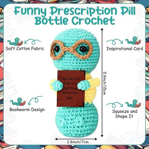Jenaai Book Lovers Gifts Bookworm Crochet Emotional Encourage Support Reading Gifts for Bookish Teacher Readers Book Lovers Students Bookshelf Decor Present in Kuwait