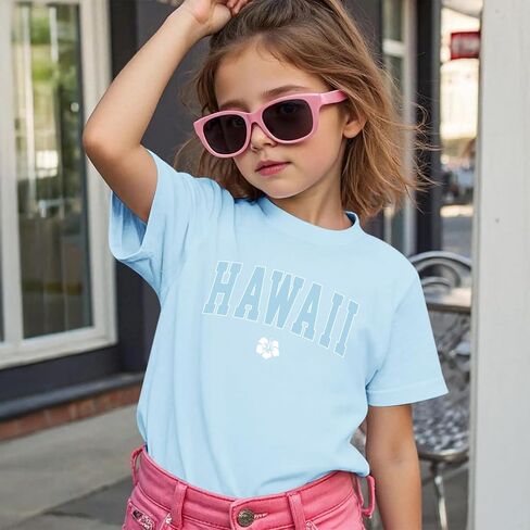 قمصان هاواي للفتيات والأطفال هاواي بيتش Preppy الكركديه جرافيك تي شيرت لطيف الصيف الاستوائية تي شيرت للفتيات في سن المراهقة in Kuwait