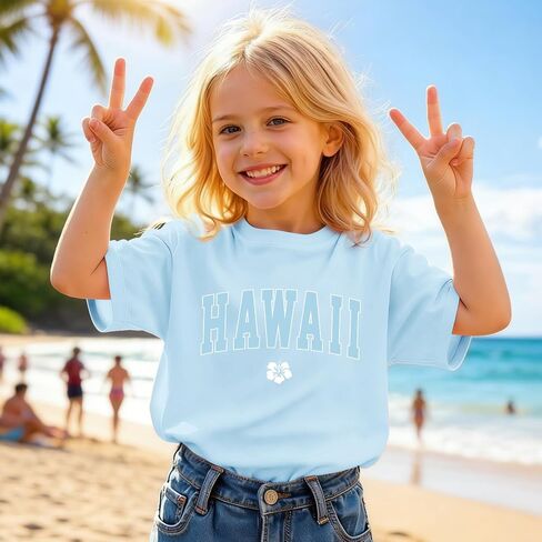 قمصان هاواي للفتيات والأطفال هاواي بيتش Preppy الكركديه جرافيك تي شيرت لطيف الصيف الاستوائية تي شيرت للفتيات في سن المراهقة in Kuwait