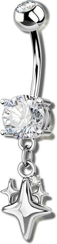 OUFER 14G Star Silver Gold Dangle Belly Button Ring 316L Surgical Stainless Steel CZ 10mm Bar Length Navel Piercing Jewelry for Women in Kuwait