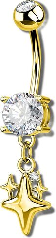 OUFER 14G Star Silver Gold Dangle Belly Button Ring 316L Surgical Stainless Steel CZ 10mm Bar Length Navel Piercing Jewelry for Women in Kuwait