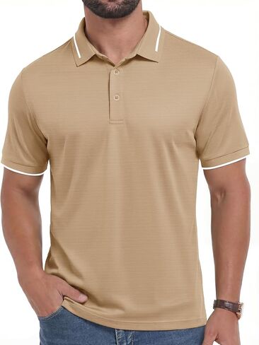 Cotrasen Mens Polo Shirts Jacquard Golf Shirt Short Sleeve Casual Athletic Contrast Collar T-Shirts in Saudi Arabia