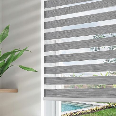 Joydeco ستائر حمار وحشي لاسلكية للنوافذ، طبقة مزدوجة خالية من ظلال حمار وحشي للتحكم في ضوء الخصوصية ليلا ونهارا، ستائر شفافة لتصفية الضوء للنوافذ الداخلية (22 بوصة عرض × 75 بوصة ارتفاع، رمادي) in Kuwait