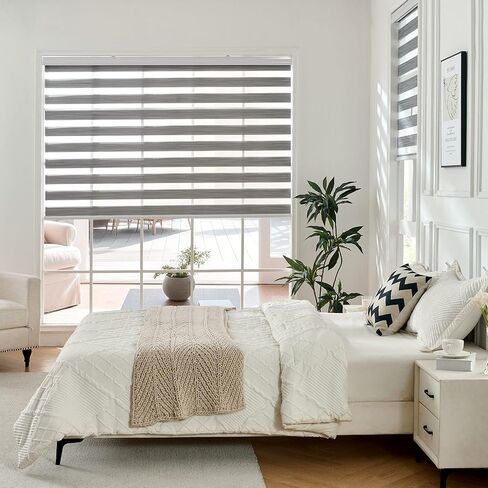 Joydeco ستائر حمار وحشي لاسلكية للنوافذ، طبقة مزدوجة خالية من ظلال حمار وحشي للتحكم في ضوء الخصوصية ليلا ونهارا، ستائر شفافة لتصفية الضوء للنوافذ الداخلية (22 بوصة عرض × 75 بوصة ارتفاع، رمادي) in Kuwait