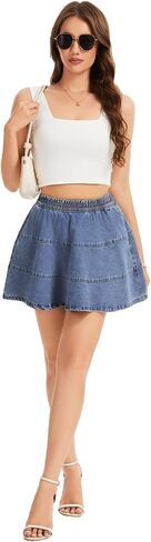 HERBATOMIA Women's Denim Mini Skirt Casual 2026 Stretchy Summer A-Line Flared Tiered Jean Skirts for Women with Pockets in Saudi Arabia