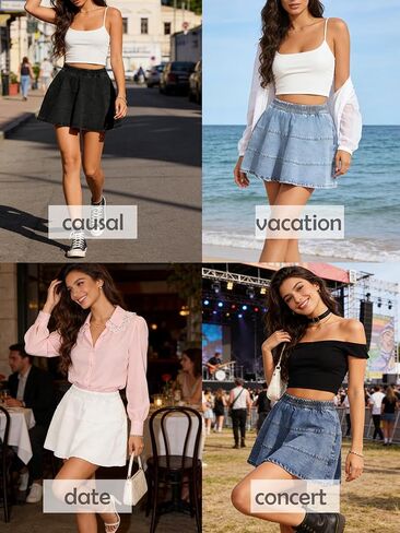 HERBATOMIA Women's Denim Mini Skirt Casual 2026 Stretchy Summer A-Line Flared Tiered Jean Skirts for Women with Pockets in Saudi Arabia