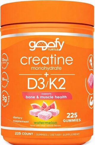 Creatine Monohydrate + D3 K2 Gummies (225 Count. Value Pack) - Muscle, Bone & Performance Support - Watermelon Flavor - Goofy Turtle in Kuwait