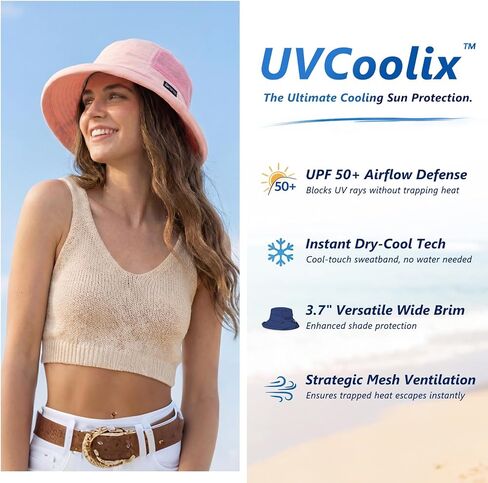 قبعة شمسية للسيدات من TOP-EX UVCoolix™ مع فتحة ذيل حصان بحافة واسعة بعامل حماية من الأشعة فوق البنفسجية 50 قابلة للحزم أثناء السفر في الصيف في الهواء الطلق in Kuwait