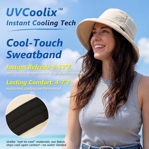 قبعة شمسية للسيدات من TOP-EX UVCoolix™ مع فتحة ذيل حصان بحافة واسعة بعامل حماية من الأشعة فوق البنفسجية 50 قابلة للحزم أثناء السفر في الصيف في الهواء الطلق in Kuwait