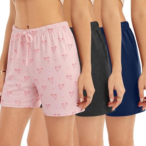 Womens 3-Pack Pajama Shorts, Boxer Sleep Shorts with Drawstring for Lounge in Saudi Arabia