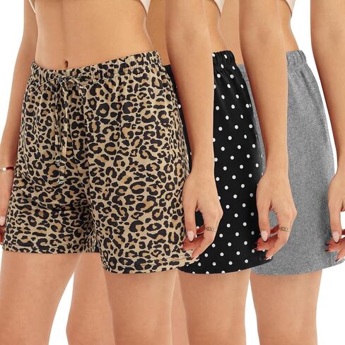 Womens 3-Pack Pajama Shorts, Boxer Sleep Shorts with Drawstring for Lounge in Saudi Arabia