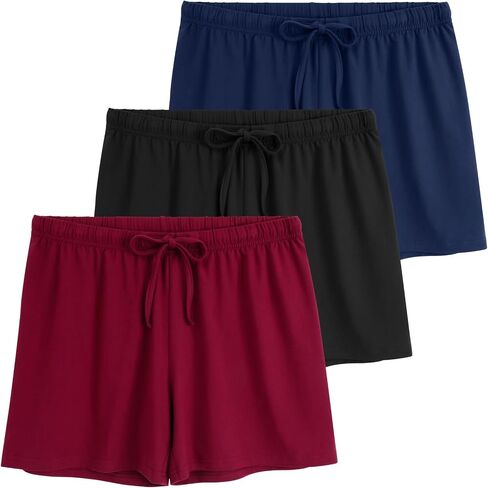 Womens 3-Pack Pajama Shorts, Boxer Sleep Shorts with Drawstring for Lounge in Saudi Arabia
