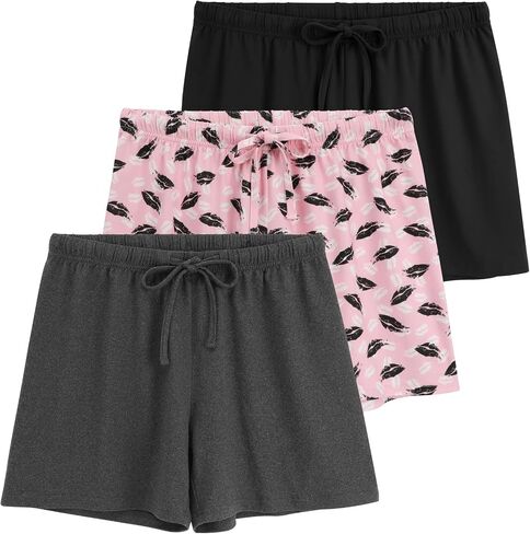 Womens 3-Pack Pajama Shorts, Boxer Sleep Shorts with Drawstring for Lounge in Saudi Arabia