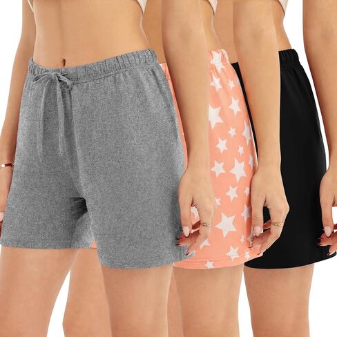 Womens 3-Pack Pajama Shorts, Boxer Sleep Shorts with Drawstring for Lounge in Saudi Arabia