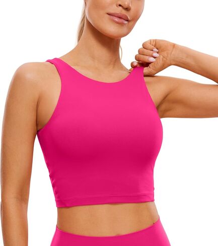 CRZ YOGA Womens U Back Sports Bras Padded High Neck Crop Workout Tank Tops in Kuwait
