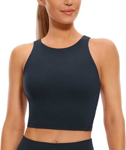 CRZ YOGA Womens U Back Sports Bras Padded High Neck Crop Workout Tank Tops in Kuwait