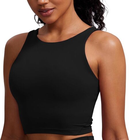 CRZ YOGA Womens U Back Sports Bras Padded High Neck Crop Workout Tank Tops in Kuwait