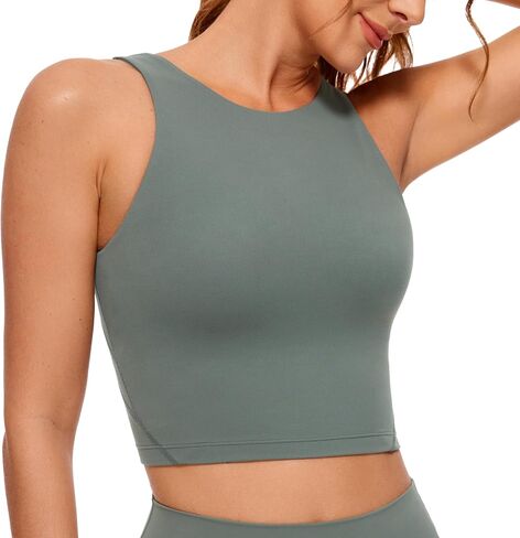 CRZ YOGA Womens U Back Sports Bras Padded High Neck Crop Workout Tank Tops in Kuwait