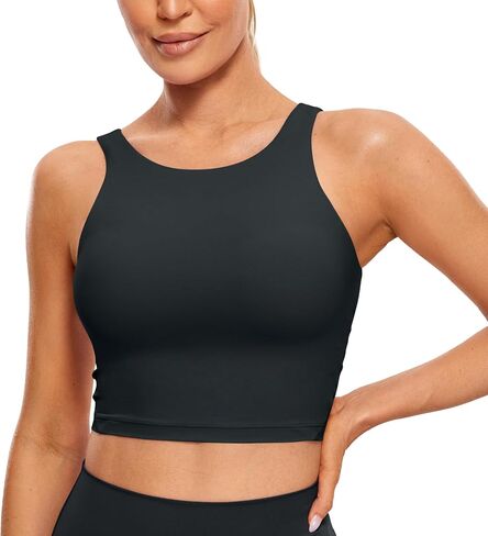 CRZ YOGA Womens U Back Sports Bras Padded High Neck Crop Workout Tank Tops in Kuwait