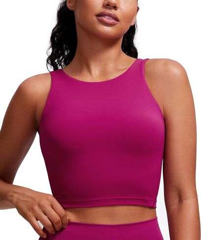 CRZ YOGA Womens U Back Sports Bras Padded High Neck Crop Workout Tank Tops in Kuwait
