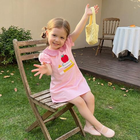 Toddler Girl Back to School Outfit Pre-K Puff Short Sleeve Smocked Dress First Day of School Clothes Summer in Kuwait