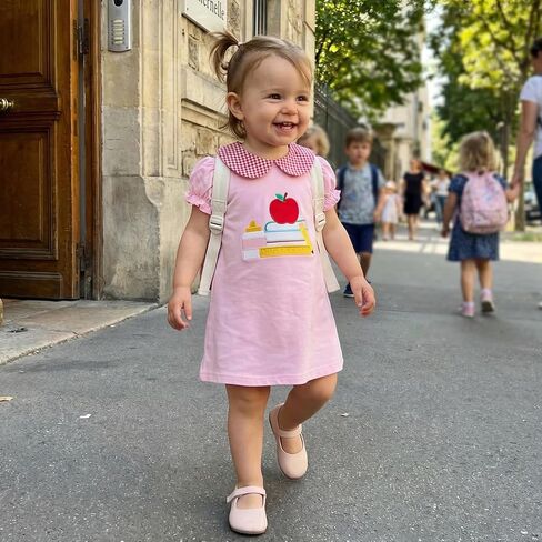 Toddler Girl Back to School Outfit Pre-K Puff Short Sleeve Smocked Dress First Day of School Clothes Summer in Kuwait