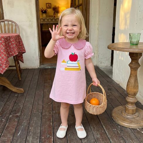 Toddler Girl Back to School Outfit Pre-K Puff Short Sleeve Smocked Dress First Day of School Clothes Summer in Kuwait